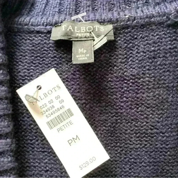 Talbots Navy Blue Fair Isle Shawl Collar Open Front Cardigan Sweater Sz P/MEDIUM - Picture 4 of 8